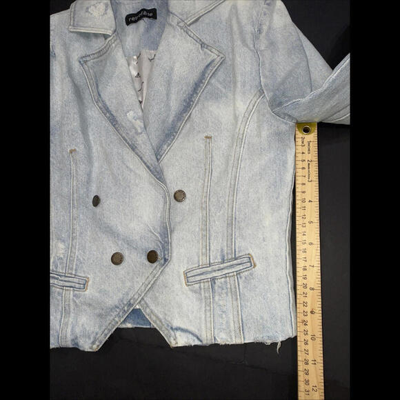 Revolve Retrofête Vivienne Denim Distressed Preppy Designer Jacket SMALL - Picture 15 of 15